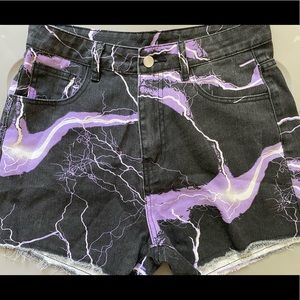 Black and purple electric high waisted shorts